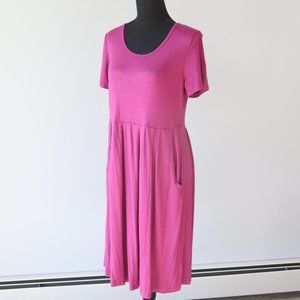 Purple Summer Dress w/ Pockets MEDIUM Short Sleev